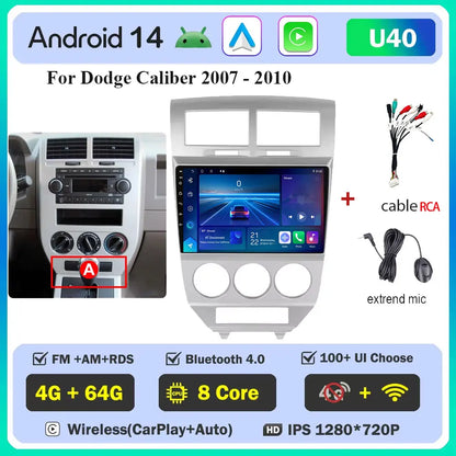 Android 14 Car For Dodge Caliber 2007-2010 For Jeep compass MK 2007-2009 stereo Radio Wireless Carplay Android Auto Radio Stereo