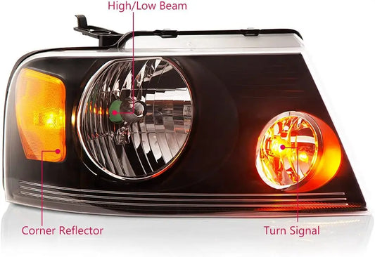 Headlight Assembly Compatible with Ford F150 2004 2005 2006 2007 2008/ Fit Lincoln Mark LT 2006-2008 Driver & Passenger Side Hea