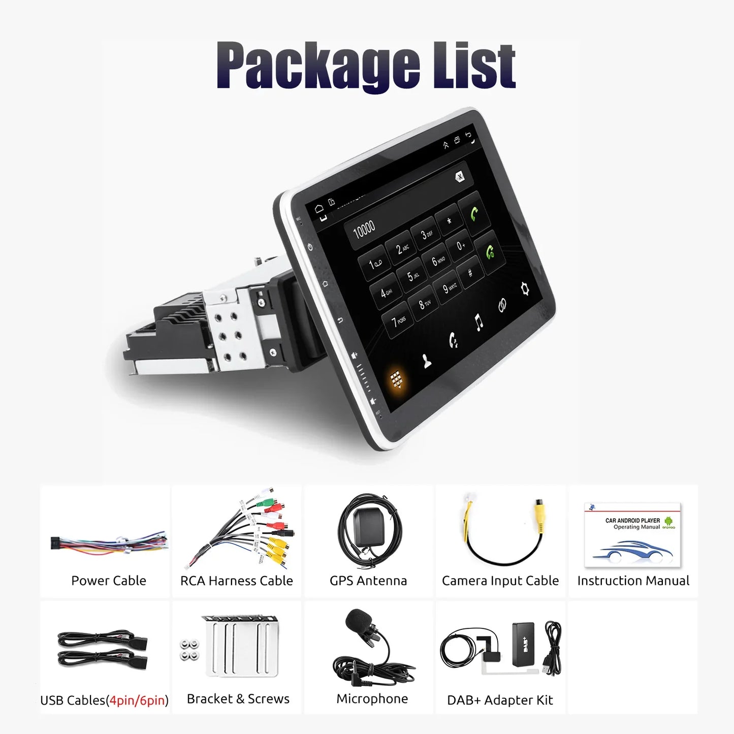 ESSGOO Android 14 10.1 Inch Universal Single Rotatable Car Radio Auto Carplay Multimedia Player GPS Navi Automotive Stereo