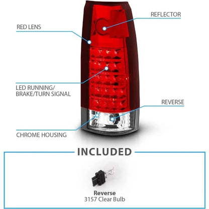 AmeriLite for 1988-1999  GMC Full Size C/K Pickup Truck Tahoe Suburban Crystal Red LED Replacement Tail Lights Assembly