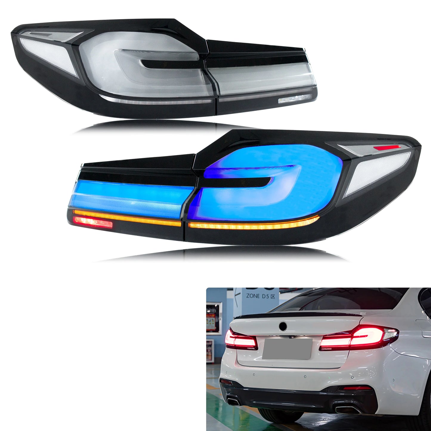 LED Tail Lights for BMW G30 F90 M5 5-Series 520 530 2017-2020 Sequential Turn Signal Blue Start-up Animation Rear Lamps Assembly