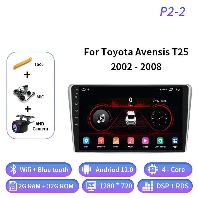 Android Auto For Toyota Avensis T25 2002 - 2008 Car Radio Multimedia Video Player Navigation GPS 4G Carplay Wifi Head Unit 2din