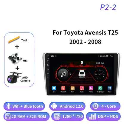 Android Auto For Toyota Avensis T25 2002 - 2008 Car Radio Multimedia Video Player Navigation GPS 4G Carplay Wifi Head Unit 2din