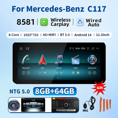 New Car Multimedia Wireless Android AUTO CarPlay 12.3inch Screen For Mercedes Benz CLA C117 Car Video Players wifi dsp 4g
