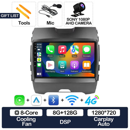 Android 15 Car Radio For Ford Edge 2 2015 2016 2017 2018 BT 4G WIFI Qualcomm Multimedia Video Player QLED GPS NAVI 2DIN LTE 5G