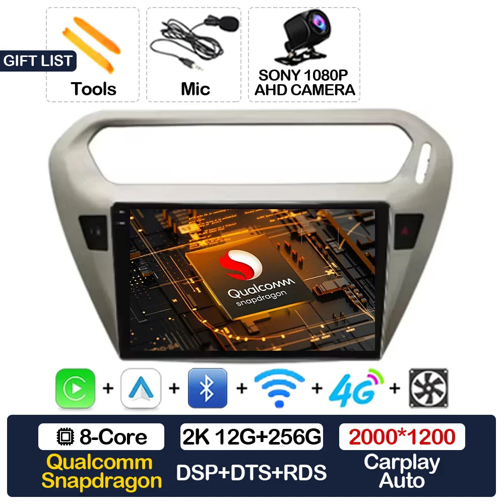Android 15 Car Radio For Peugeot 301 Citroen Elysee 2013 - 2018 Qualcomm Multimedia Viedo Player NAVI GPS 4G WIFI Head Unit QLED