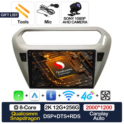 Android 15 Car Radio For Peugeot 301 Citroen Elysee 2013 - 2018 Qualcomm Multimedia Viedo Player NAVI GPS 4G WIFI Head Unit QLED