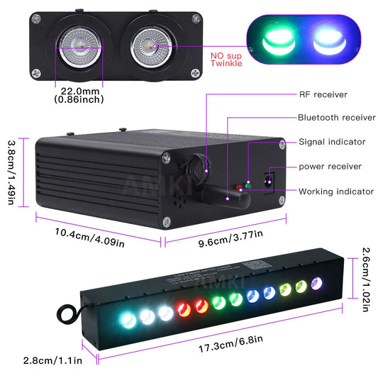 32W Dual Port RGBW Meteor Ceiling Car Roof Shooting Star Light LED Fiber Optic Light APP Music Starry sky Interior Atmosphere