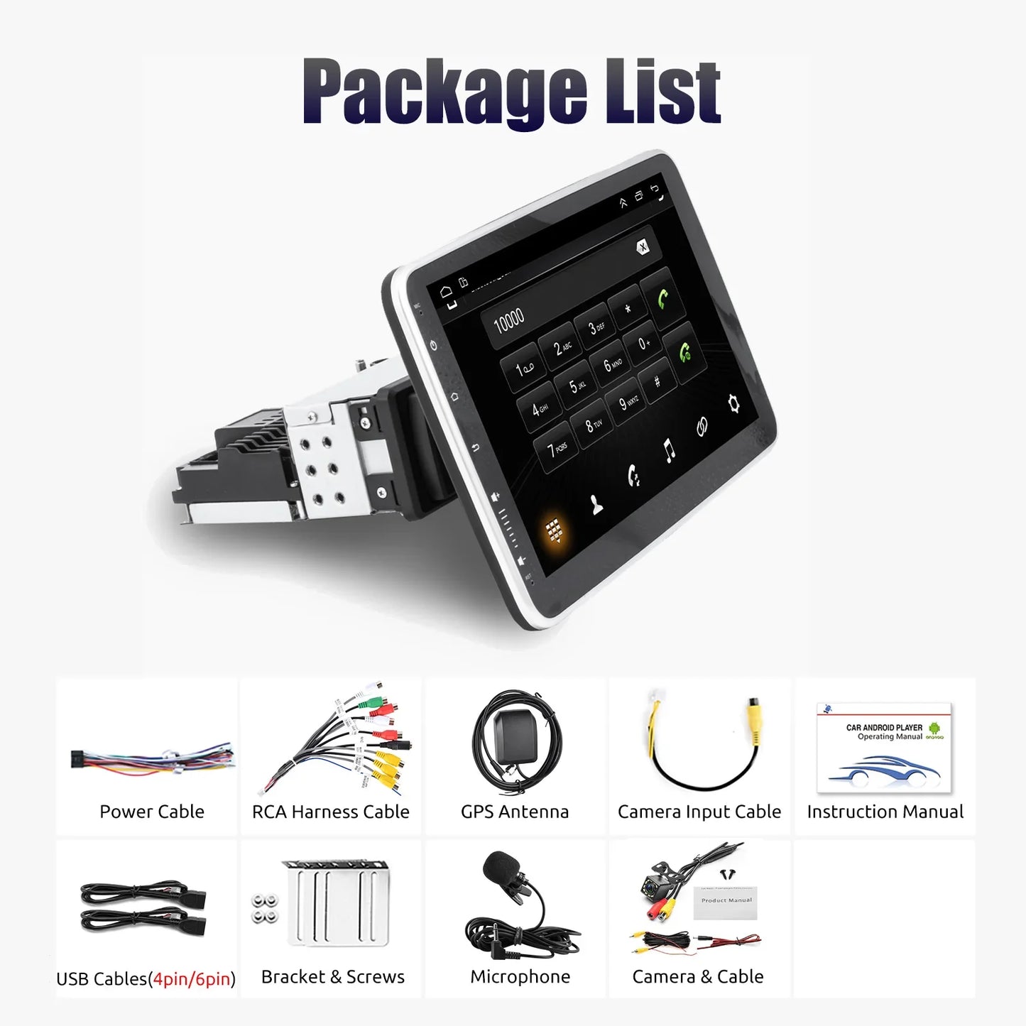 ESSGOO Android 14 10.1 Inch Universal Single Rotatable Car Radio Auto Carplay Multimedia Player GPS Navi Automotive Stereo
