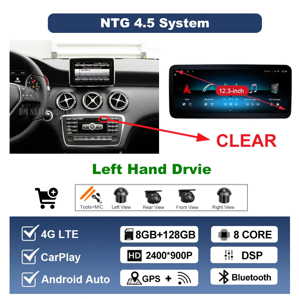 Wireless CarPlay Android Auto For Benz A Class 2013-2018 GLA Class 2015-2019 Navigation GPS Multimedia Display Head Unit BT DSP