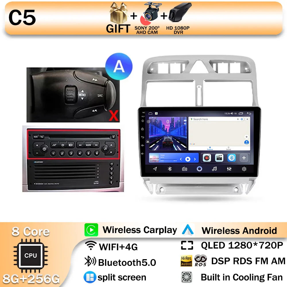 Carplay 2din Android 14 Car Radio Multimedia Gps Navigation For Peugeot 307 307CC 307SW 2002-2013 Stereo 2 DIN 4G WIFI Head Unit