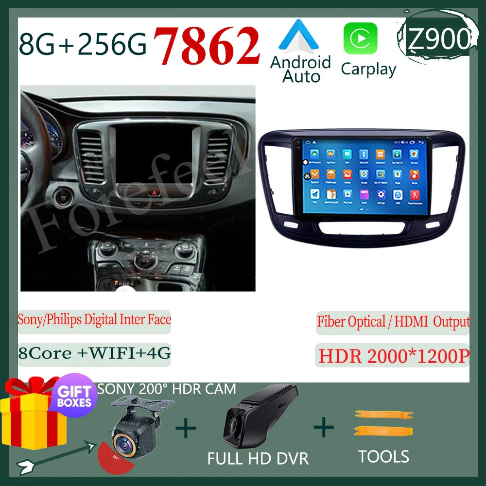 Auto Stereo Android 14 For Chrysler 200 200C 200S 2015 - 2019 Car Radio Navigation GPS Touch QLED Screen DVD Video Player DSP BT