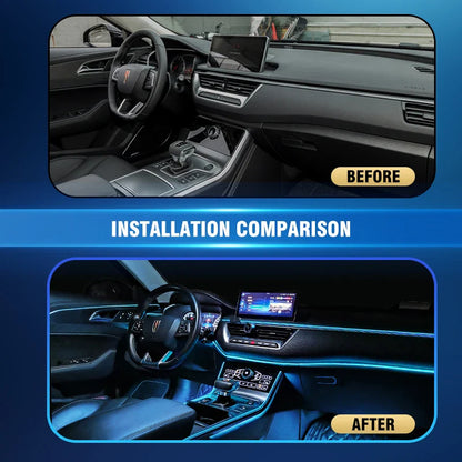 OKEEN 5 In 1 5M RGB Led Car Ambient Interior Lights with App Remote Control Car Neon Atmosphere Strip Light Decorative Lamps 12V