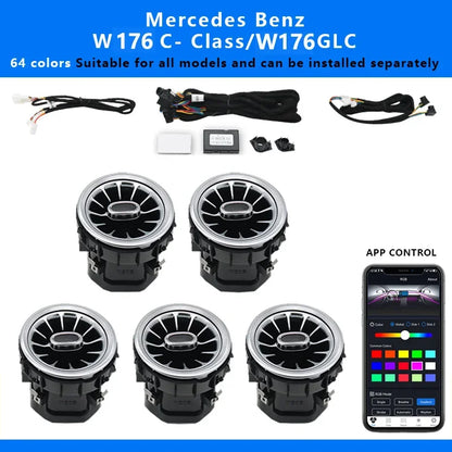7/5pcs 64 Colors Interior Ambient Light For Mercedes-Benz C Class W205 2015-2023 W213 W156 W117 W176 Air Vent Lights Accessories