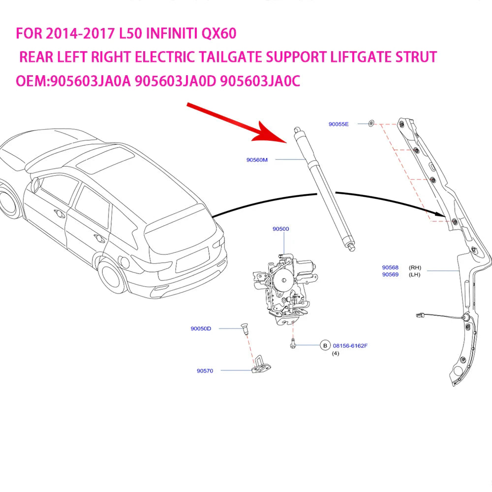 For 2014-2017 L50 Infiniti QX60 Rear Left Right Electric Tailgate Support Liftgate Strut OEM:905603JA0A 905603JA0D 905603JA0C
