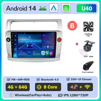 Android 14 For Citroen C4 C-Triomphe Quatre 2004-2014 Car Radio Multimedia Video Player GPS 2Din Android Carplay Stereo DVD 4G