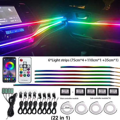 22 in 1 Universal Ambient Light Car Interior Acrylic Strip Kit 213 64 Color RGB Symphony Rainbow Dashboard Atmosphere Light APP