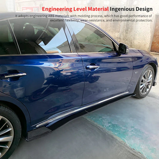 For Infiniti Q50 2013-2022 Car Side Skirt Extension Body Apron Lip Splitters Winglet Lateral Shovel Carbon Look ABS Accessories