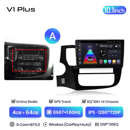 Junsun V3 Plus 2K Car Radio 7862 For Mitsubishi Outlander 3 GF0W GG0W 2012-2018 Wireless CarPlay Android Auto DSP GPS Navigation
