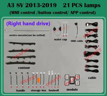 LHD RHD For Audi A3 RS3 S3 2013-2024 MMI APP Nozzle Air Vent Decorative LED Strip Lamp Door Dashboard Footwell Ambient Light