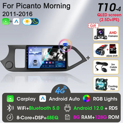 2 Din Android 12 Car Radio Carplay for KIA PICANTO Morning 2 2011 2012 2013 2014 2015 2016 Multimedia Player Navigation DVD Head