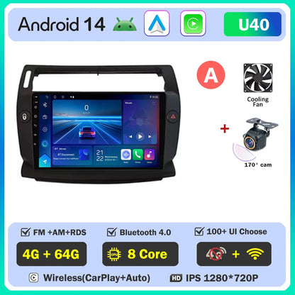Android 14 For Citroen C4 C-Triomphe Quatre 2004-2014 Car Radio Multimedia Video Player GPS 2Din Android Carplay Stereo DVD 4G