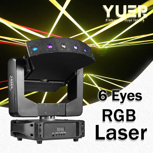 6 eyes RGB Laser Strobe beam Moving head light DMX Auto Sound Control Professional lighting machine for DJ Disco party bar Stage power tools