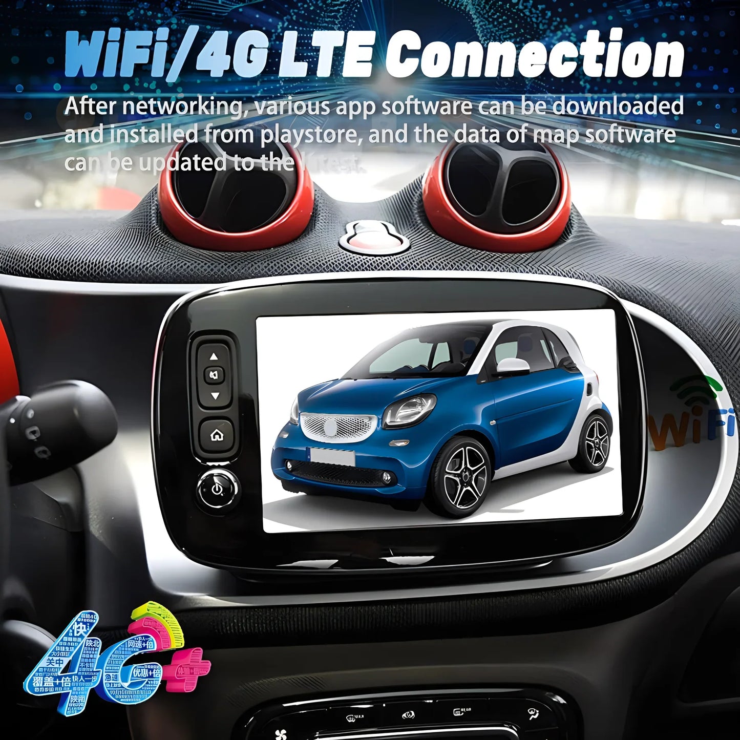 8“ Android 14 CarPlay GPS Navigation Player Head Unit For Mercedes Benz Smart 453 Fortwo Forfour 15-19 Radio Stereo Multimedia
