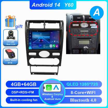 Android 14 Radio Stereo For Ford Mondeo MK 3 2000 2001 2002 2003 2004 2005-2007 Auto Multimedia Player GPS Navigation Bluetooth