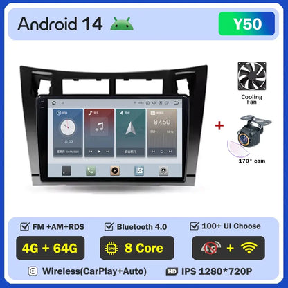 Car Radio Android 14 For Toyota Yaris 2 XP90 2005 - 2012 Auto Multimedia Stereo Dash Cam Screen GPS Head Unit Navigation DVD BT