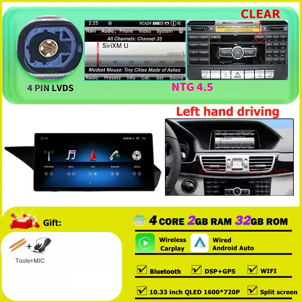 Car Radio Multimedia Android 14 For Mercedes Benz E Class W212 2009-2015 Auto Navigation GPS WIFI 4G Wireless CarPlay DSP Stereo