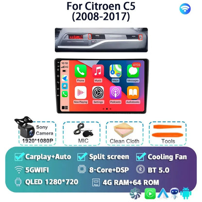 Android 14 Carplay Auto Car Radio Multimedia Player For Citroen C5 2008 2009 2010-2017 Autoradio Stereo DSP GPS 2din Head Unit