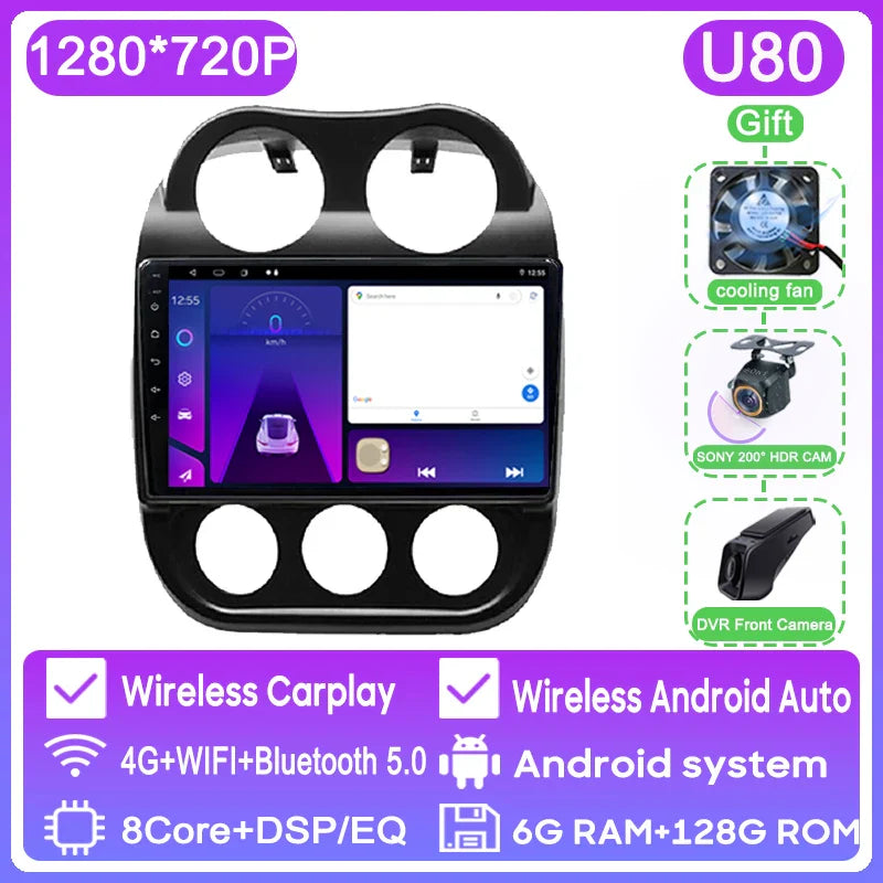 Car Android 13 For JEEP Compass Patriot 2011 - 2017 Auto Radio Multimedia Player GPS Navigation Carplay Stereo 4G BT No 2din DVD