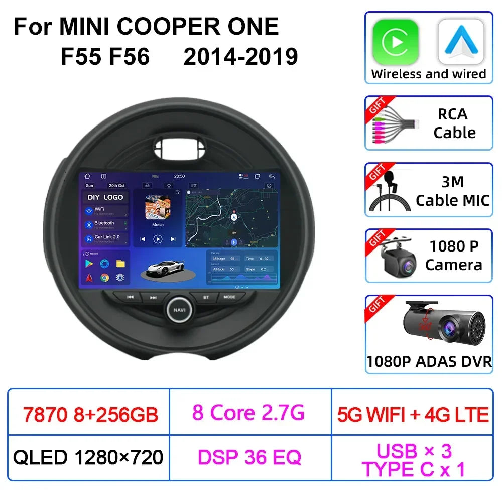 For MINI COOPER ONE S F55 F56 2014-2019 Car Multimedia Carplay Android Auto GPS Navigation Radio stereo Video Palyer Head Unit