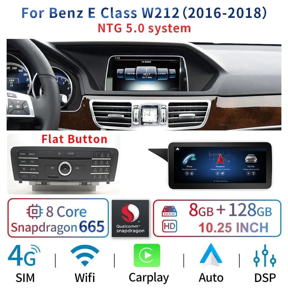 8 Core Android System Car GPS Navi Screen For Mercedes W212 2009-2016 WIFI SIM 8+128GB BT Carplay IPS Screen Multimedia Player