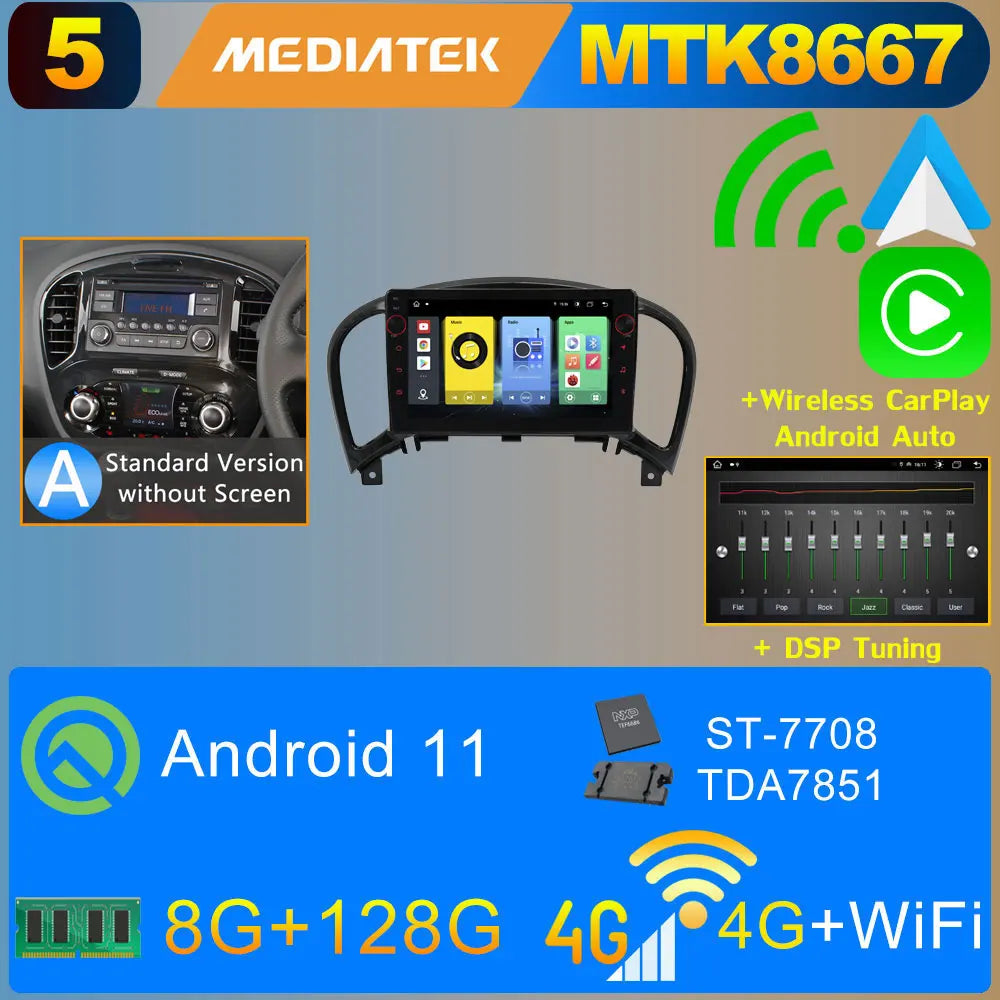 2Din Android 11 8G+128G Car Radio Stereo For Nissan Juke YF15 2010-2019 GPS Navigation Bluetooth 5.0 Tethering Carplay Autoradio