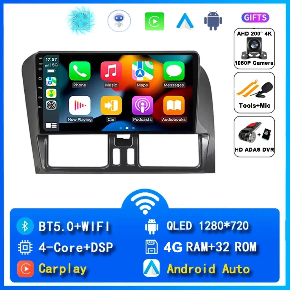 Android 15 Car Radio Wireless CarPlay Android Auto Radio For Volvo XC60 2007 2010 2013 2014 2017 4G Car Multimedia GPS Autoradio