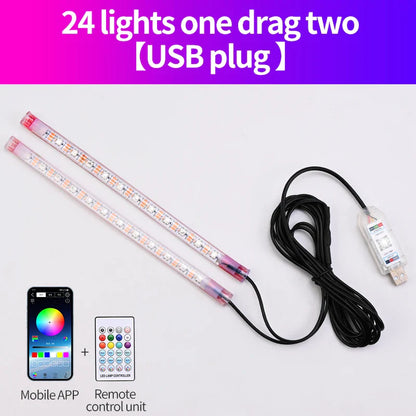 Car Footwell Atmosphere Strip LED Light APP Remote Control USB Lighting Music Sync Brightness Adjusted Freely Ambient Light 1pcs