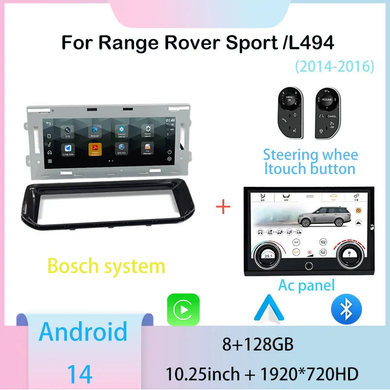 10.25inch Android 14 For Range Rover sport L494 Multimedia Player Radio Carplay auto retains the original feature menu AC Panel