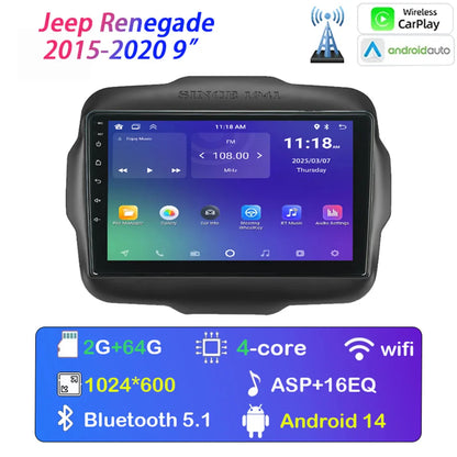 [MTIJIEY] 6+128G Car Radio for Jeep Renegade 2015-2020 Android Auto Carplay GPS Stereo Multimedia Player Wifi BT FM/ RDS DSP SWC