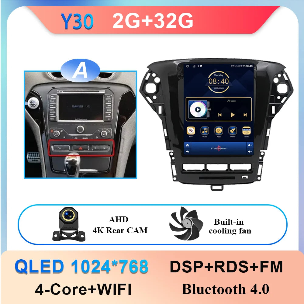 9.7 Inch Android 14 Car Radio Stereo Multimedia Player For Ford Mondeo MK4 2011 - 2013 Auto GPS Navigation wireless carplay DVD