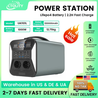 Ctolity 1800W Camping Portable Power Station 200W Solar Panel 1024Wh Lifepo4 Solar Generator Battery  Emergency Supply Backup