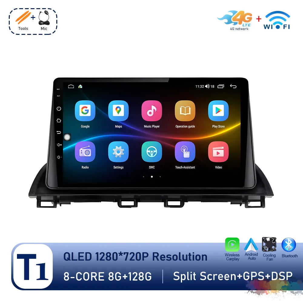 Car Radio Stereo Player for Mazda 3 Axela 2013 - 2018 Android Auto Wireless Carplay WiFi BT GPS Navigation QLED Screen Head Unit