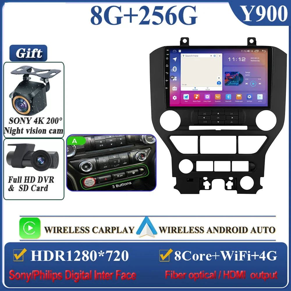 Android 14 Carplay FOR FORD Mustang S550 2014-2021 Multimedia Car Player Navigation Screen GPS Radio No 2 Din Stereo Head Unit