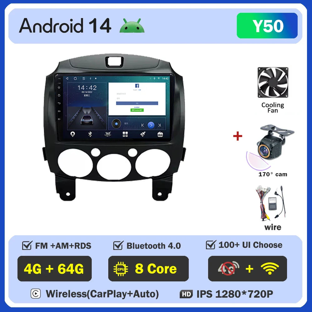 Android 14 Car For MAZDA 2 Mazda2 2007 2008 2009 2010 2011 2012 2013 2014 GPS Navi No 2 din Autoradio Car Android Radio Screen