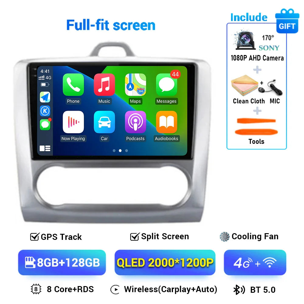 Android 13 Wireless CarPlay Auto For Ford Focus 2 3 Mk2 Mk3 2004-2011 4G+WIFI Car Radio Multimedia Stereo Player GPS 360 Camera