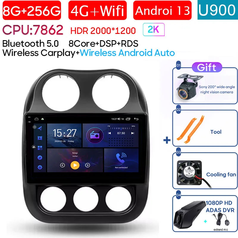 Car Android 14 For Jeep Compass Patriot 2010 - 2017 Auto Radio Multimedia Player Autoradio Stereo GPS Navigation Carplay No 2din