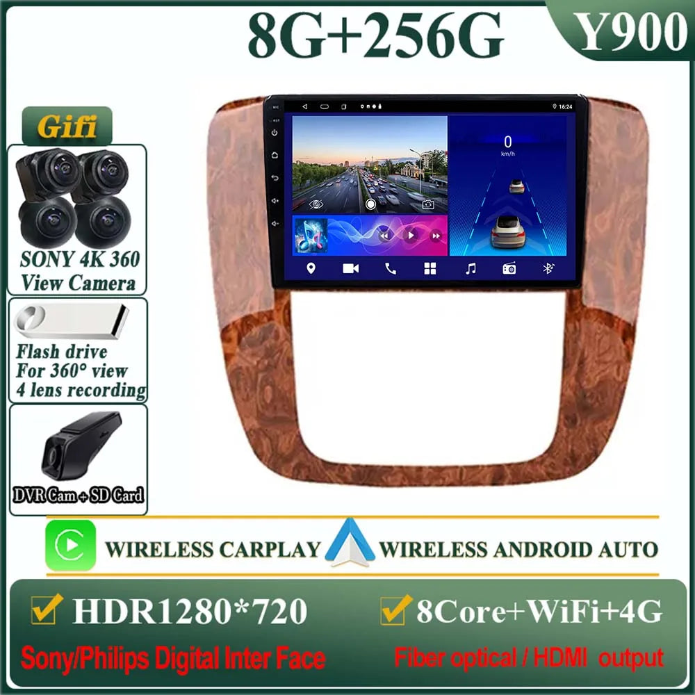 Android 14 Car For GMC Yukon Chevrolet Tahoe Suburban 2008-2012 GPS Navigation Multimedia Player Stereo Head Unit QLED Screen
