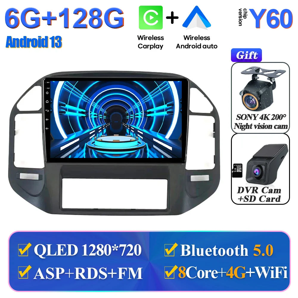 Wireless Android Head Unit For Mitsubishi Pajero 3 V70 V60 1999-2006 Car Auto Radio Carplay Multimedia GPS Navigation No 2din 4G