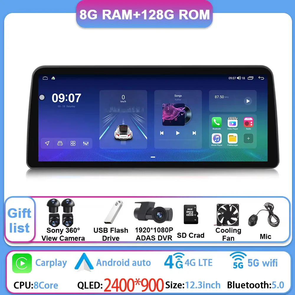 12.3 Inch Android 14 For GMC Yukon Chevrolet Tahoe Silverado 2007 - 2013 Car Radio Multimedia Player GPS Head Unit Auto StereoBT